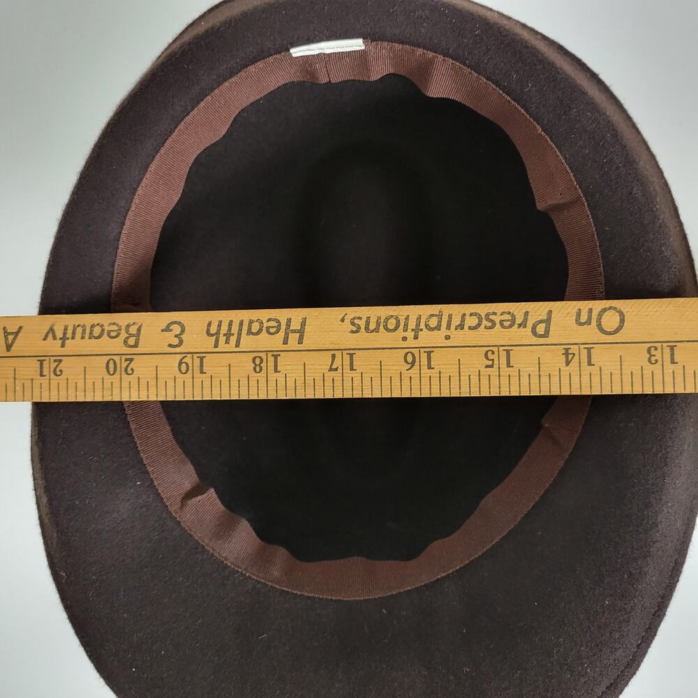 Target Wool Fancy Fedora Hat One Size Brown Guinea Feathers Canvas Satin Trim - Picture 8 of 9